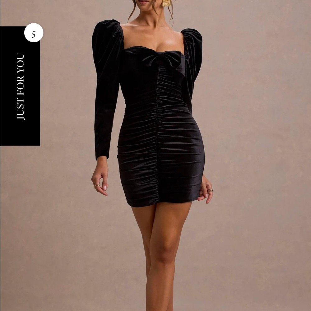 Club L London Black Ruched Bodycon Dress